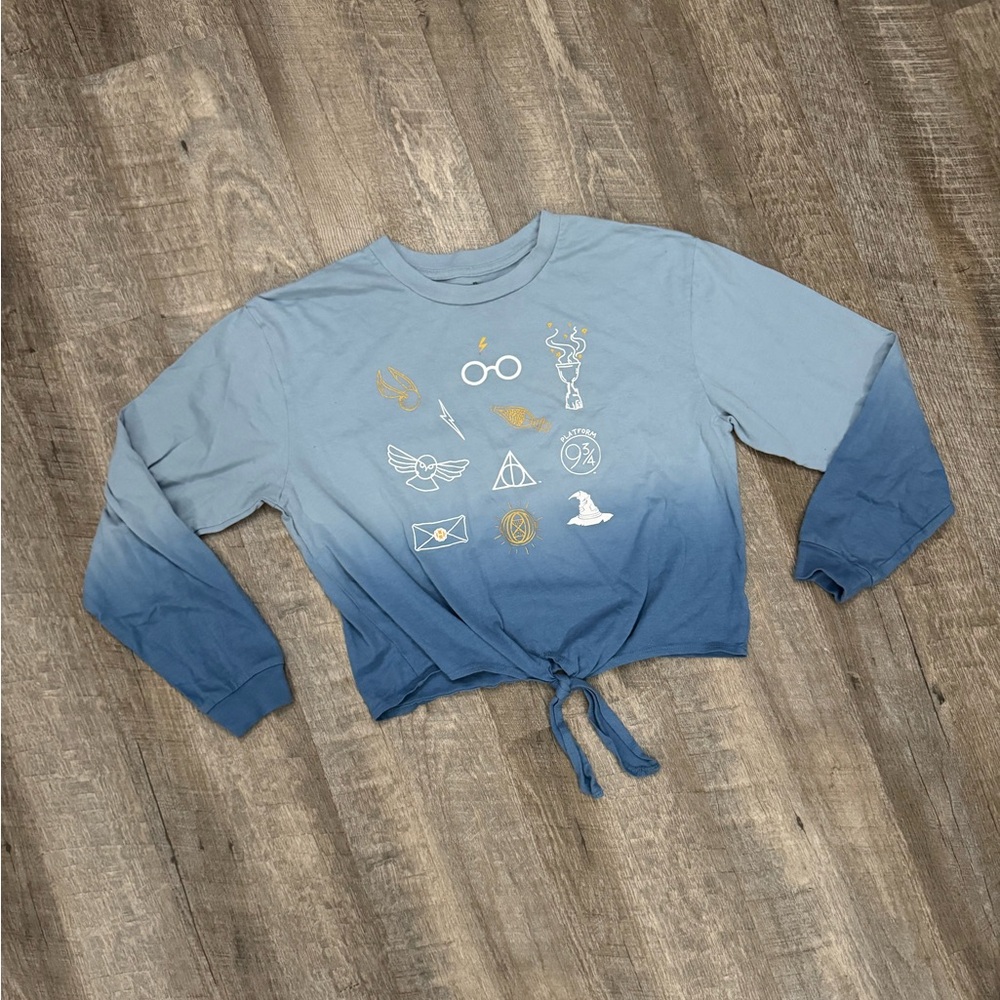 Blue Ombre Kids Shirt Harry Potter Tie Front Sz L